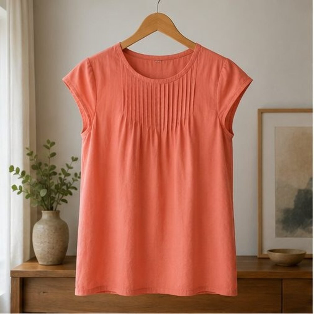 Coral Pintuck Yoke Blouse